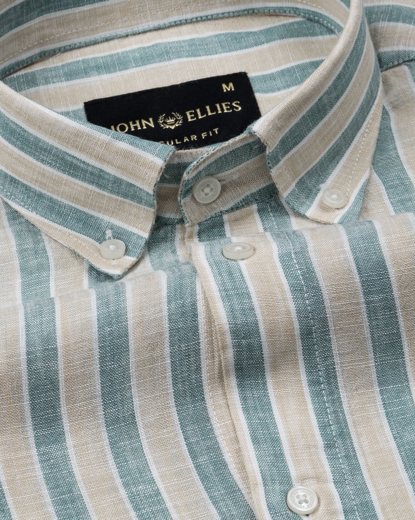 Qevan Green Stripe Button Down Linen Shirt - John Ellies