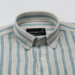 Qevan Green Stripe Button Down Linen Shirt - John Ellies