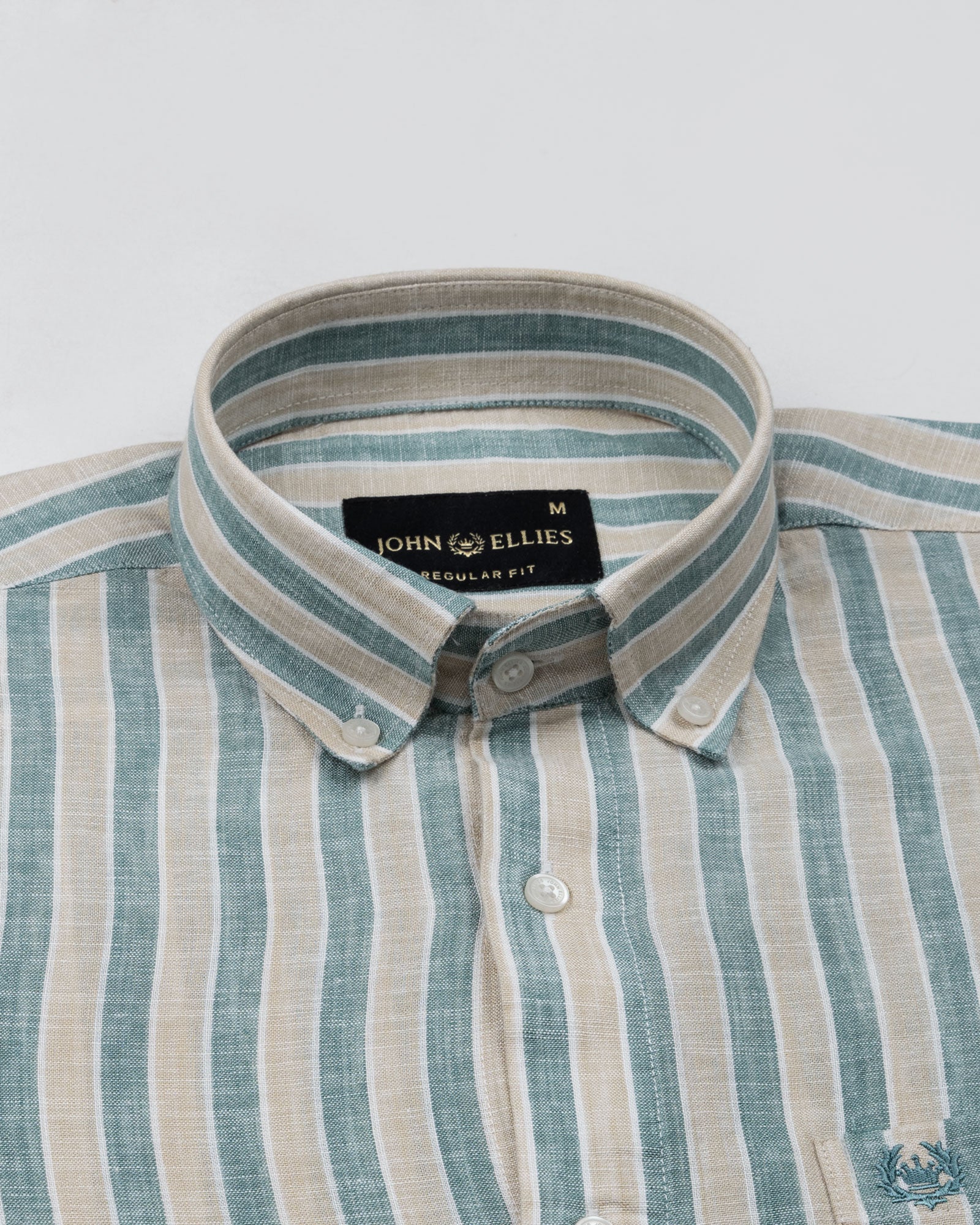 Qevan Green Stripe Button Down Linen Shirt - John Ellies