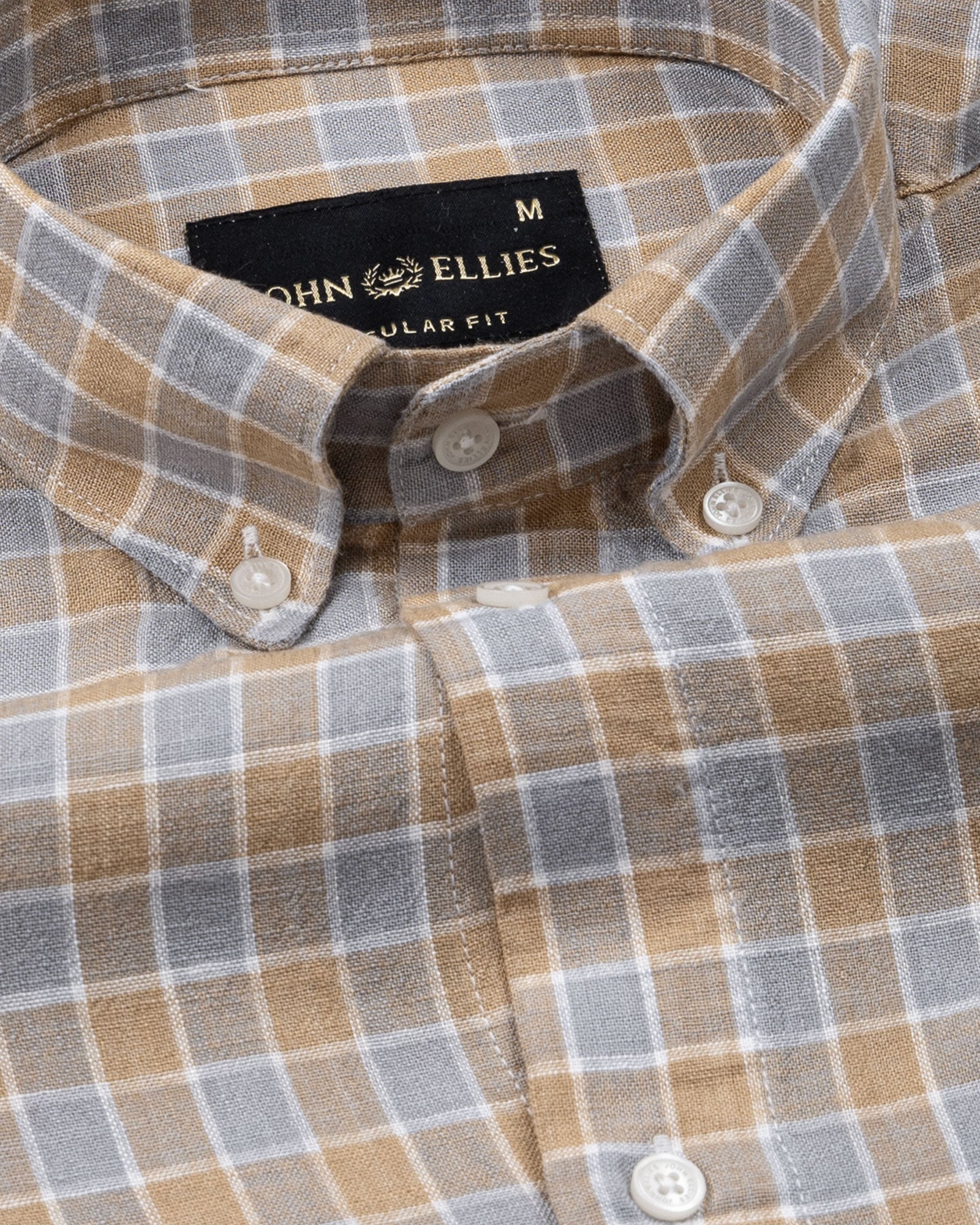 Qevan Grey Check Button Down Linen Shirt - John Ellies