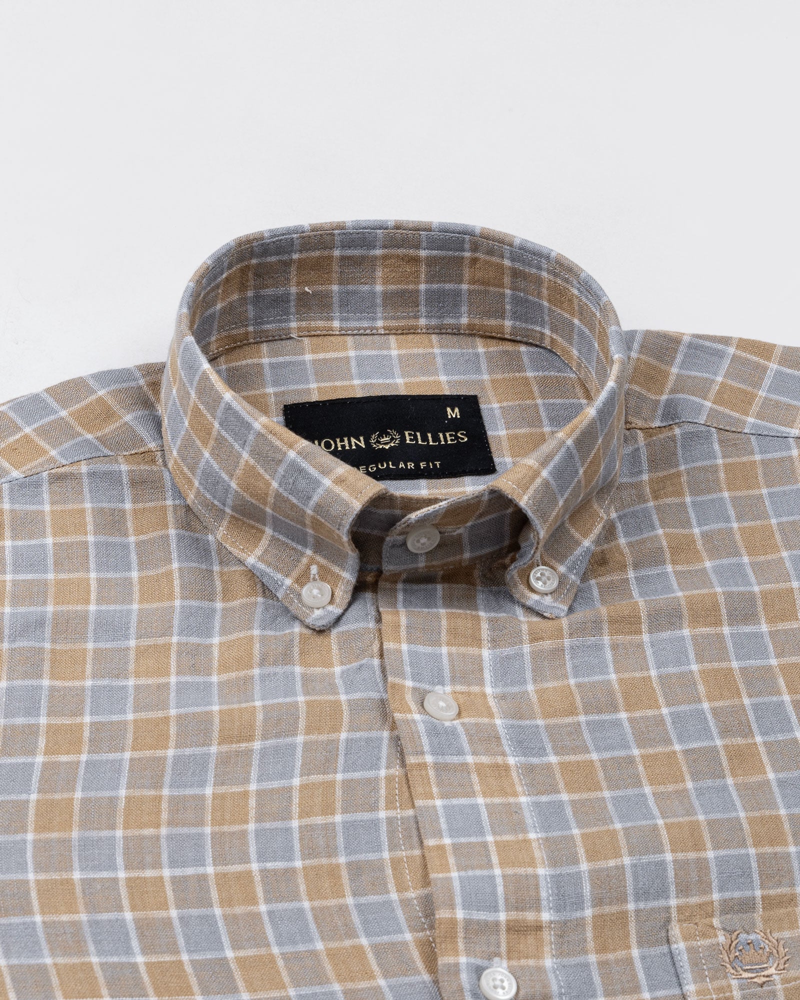 Qevan Grey Check Button Down Linen Shirt - John Ellies