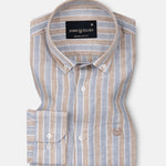Qevan Grey Stripe Button Down Linen Shirt - John Ellies