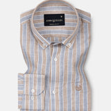 Qevan Grey Stripe Button Down Linen Shirt - John Ellies