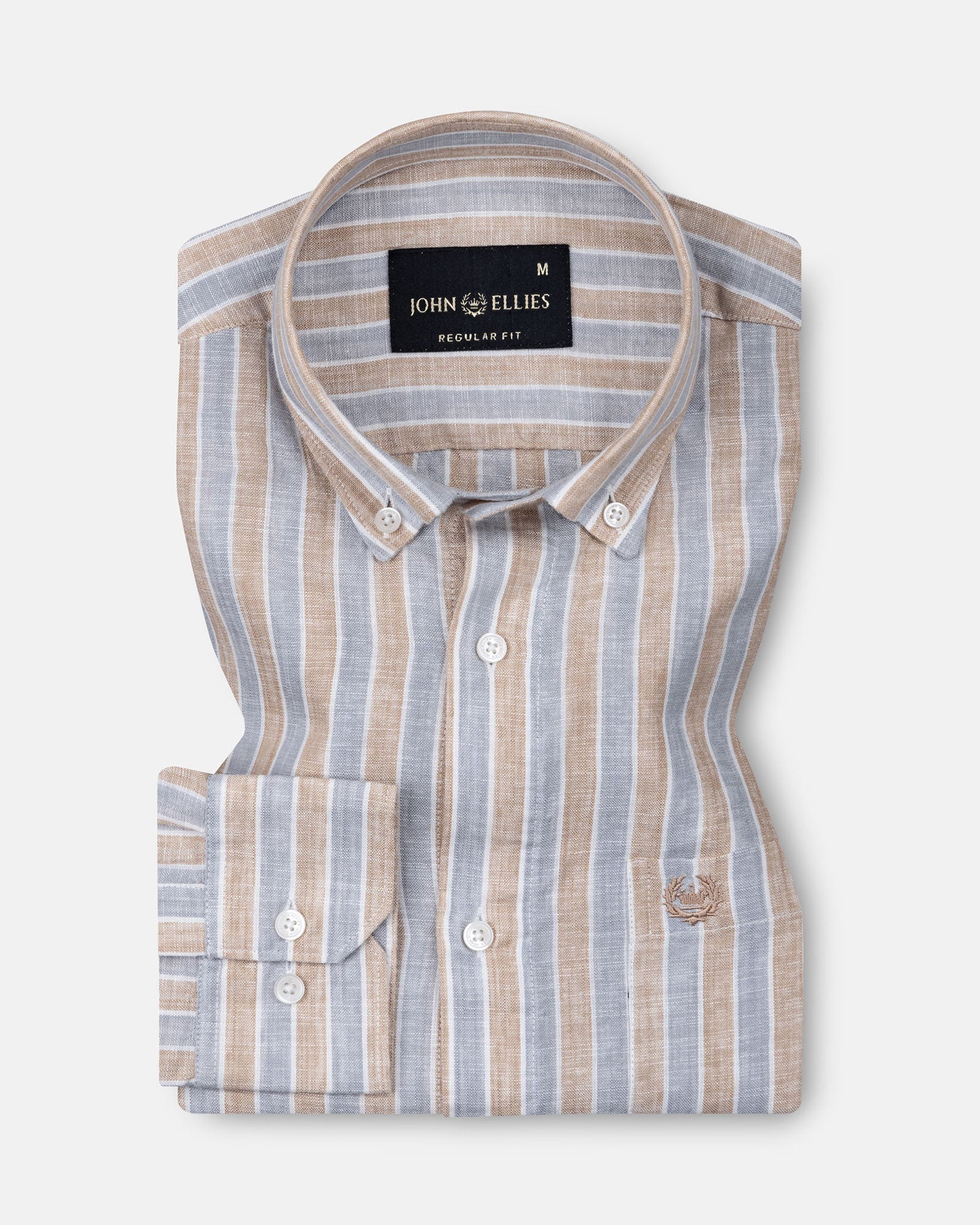 Qevan Grey Stripe Button Down Linen Shirt - John Ellies