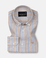 Qevan Grey Stripe Button Down Linen Shirt