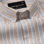 Qevan Grey Stripe Button Down Linen Shirt - John Ellies