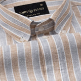 Qevan Grey Stripe Button Down Linen Shirt - John Ellies