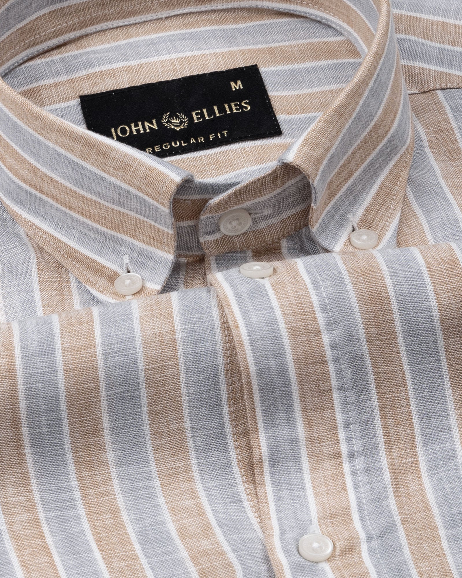 Qevan Grey Stripe Button Down Linen Shirt - John Ellies