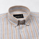 Qevan Grey Stripe Button Down Linen Shirt - John Ellies