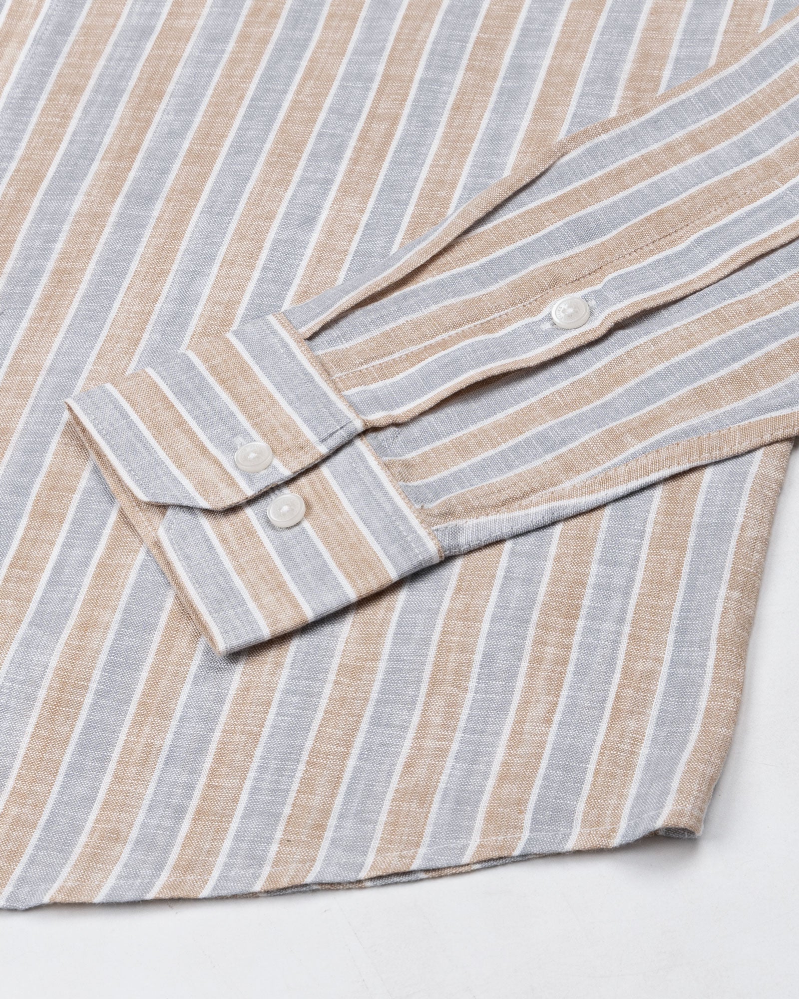 Qevan Grey Stripe Button Down Linen Shirt - John Ellies
