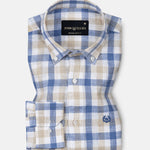 Qevan Blue Check Button Down Linen Shirt - John Ellies