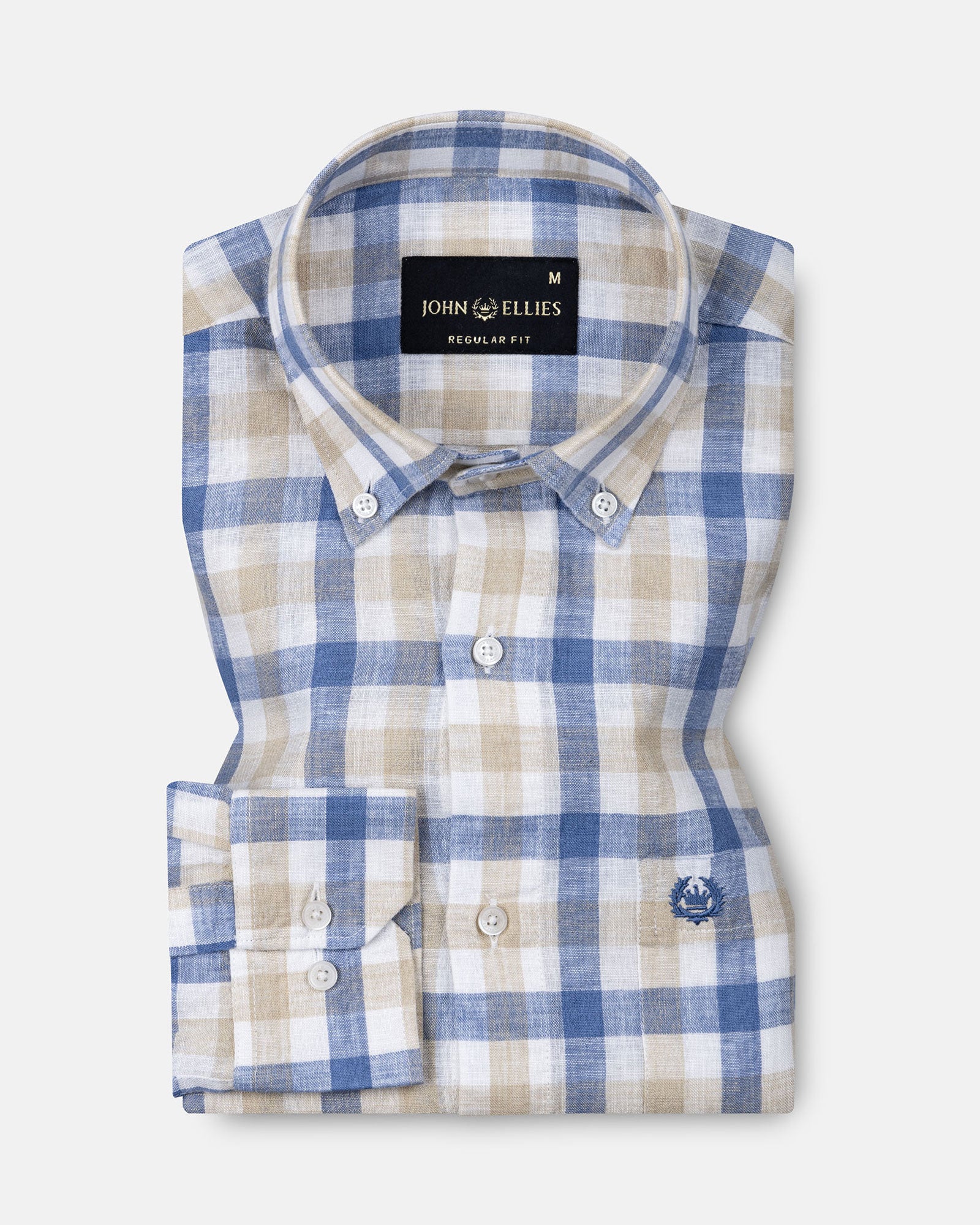 Qevan Blue Check Button Down Linen Shirt - John Ellies