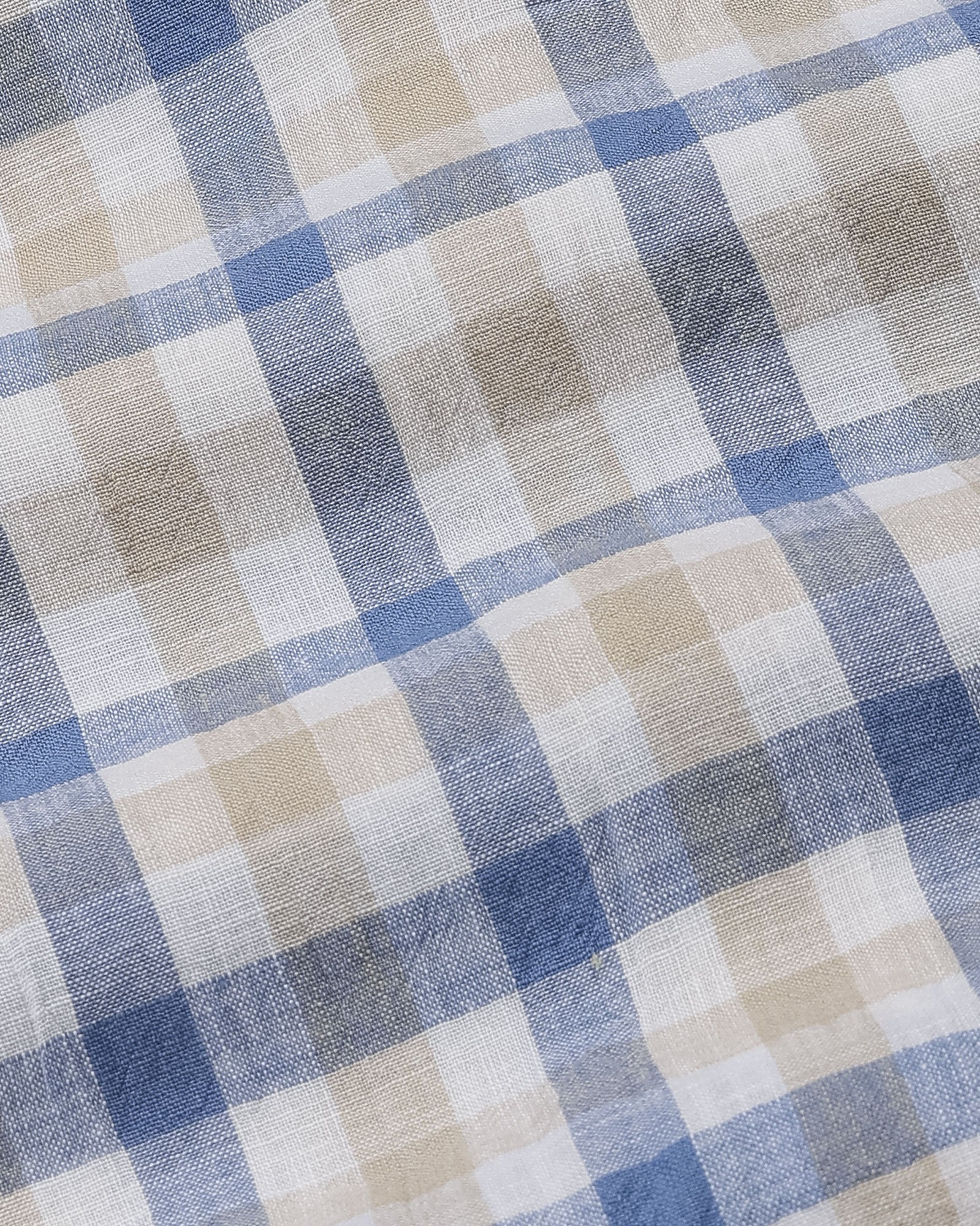 Qevan Blue Check Button Down Linen Shirt - John Ellies