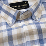 Qevan Blue Check Button Down Linen Shirt - John Ellies