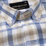 Qevan Blue Check Button Down Linen Shirt - John Ellies