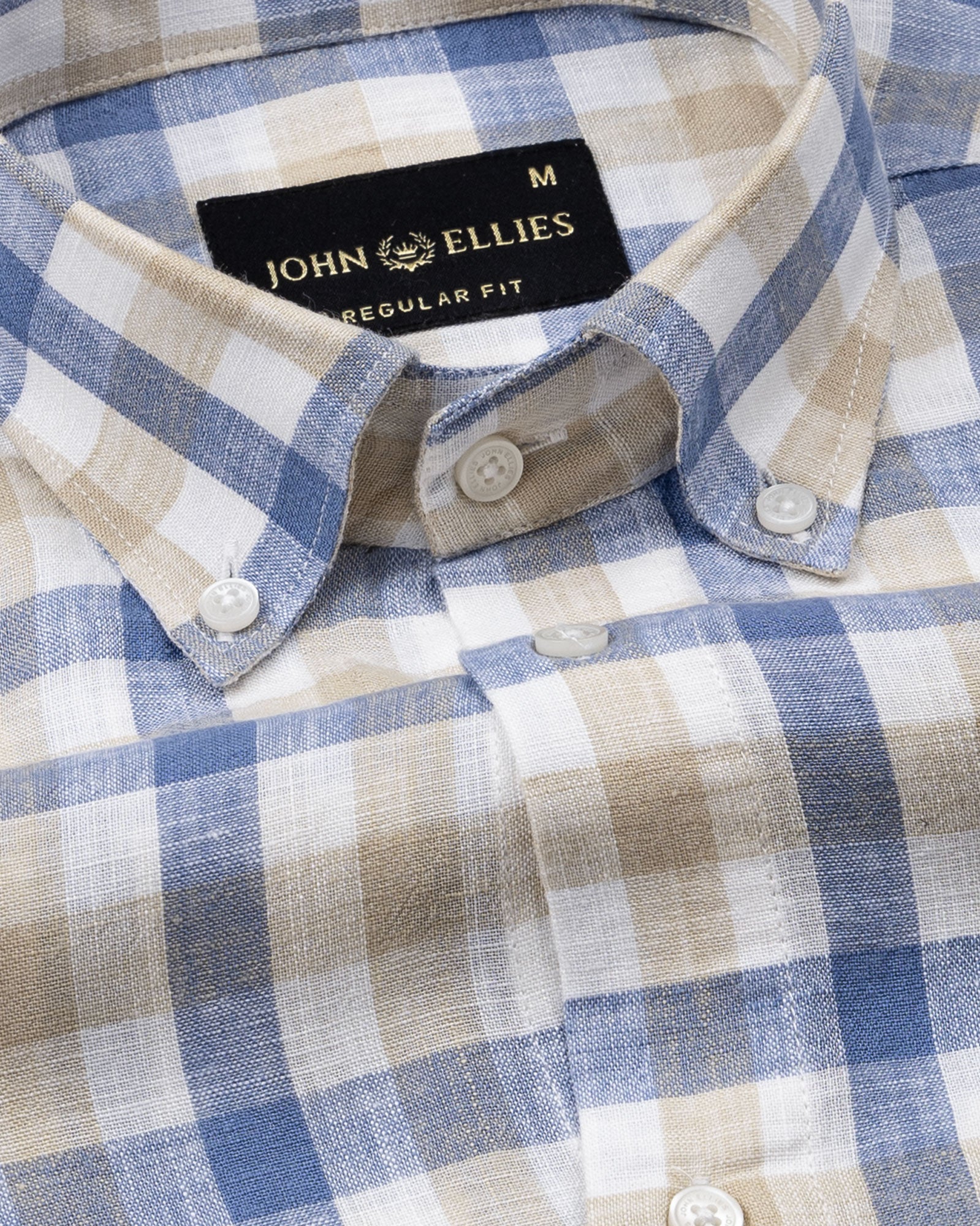 Qevan Blue Check Button Down Linen Shirt - John Ellies
