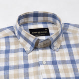 Qevan Blue Check Button Down Linen Shirt - John Ellies