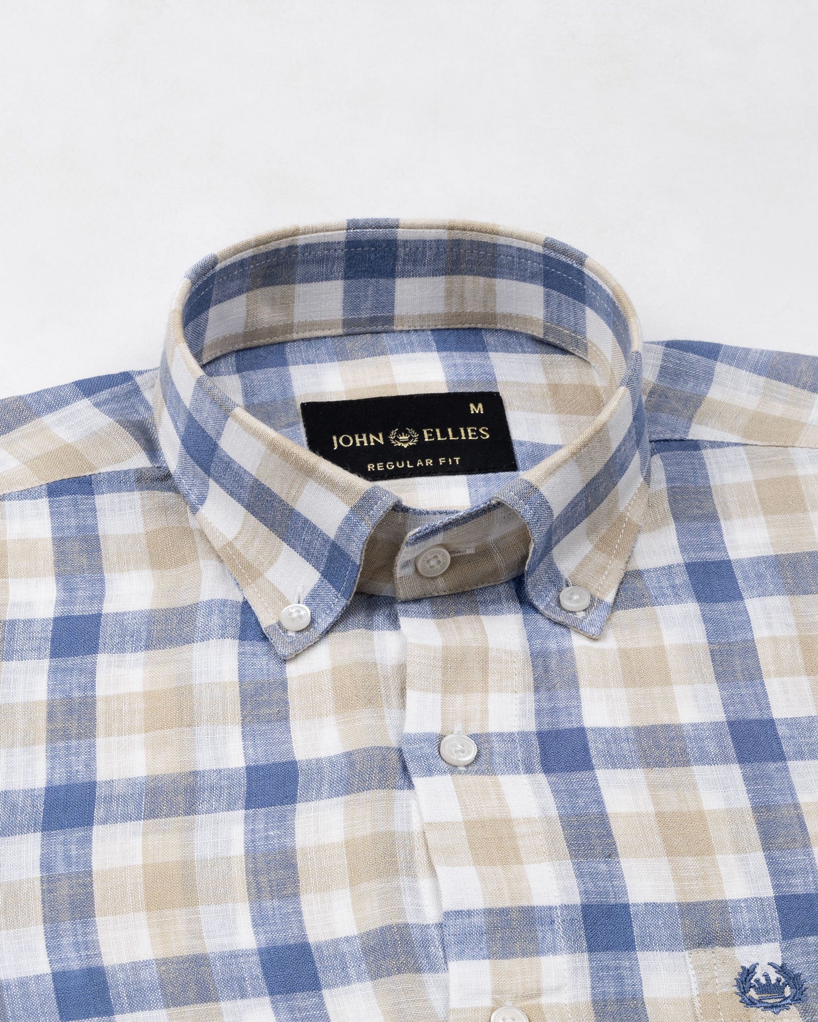 Qevan Blue Check Button Down Linen Shirt - John Ellies