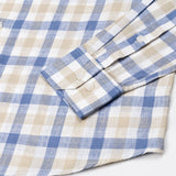 Qevan Blue Check Button Down Linen Shirt - John Ellies