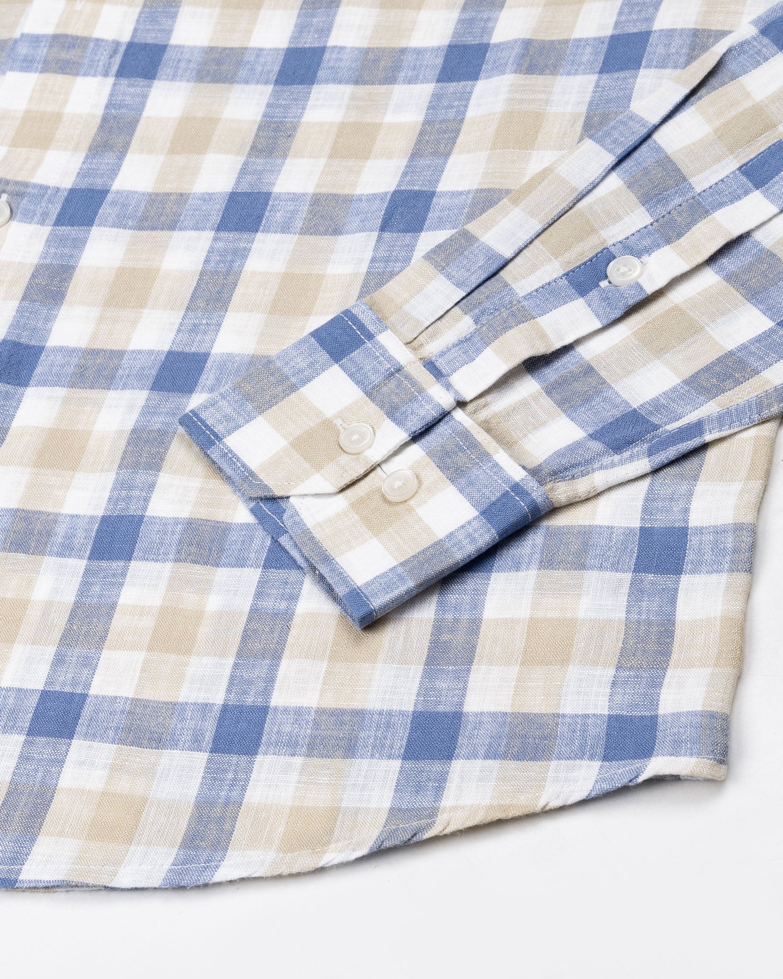 Qevan Blue Check Button Down Linen Shirt - John Ellies