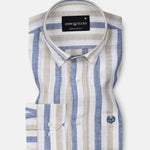 Qevan Blue Stripe Button Down Linen Shirt - John Ellies