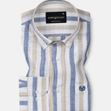 Qevan Blue Stripe Button Down Linen Shirt - John Ellies