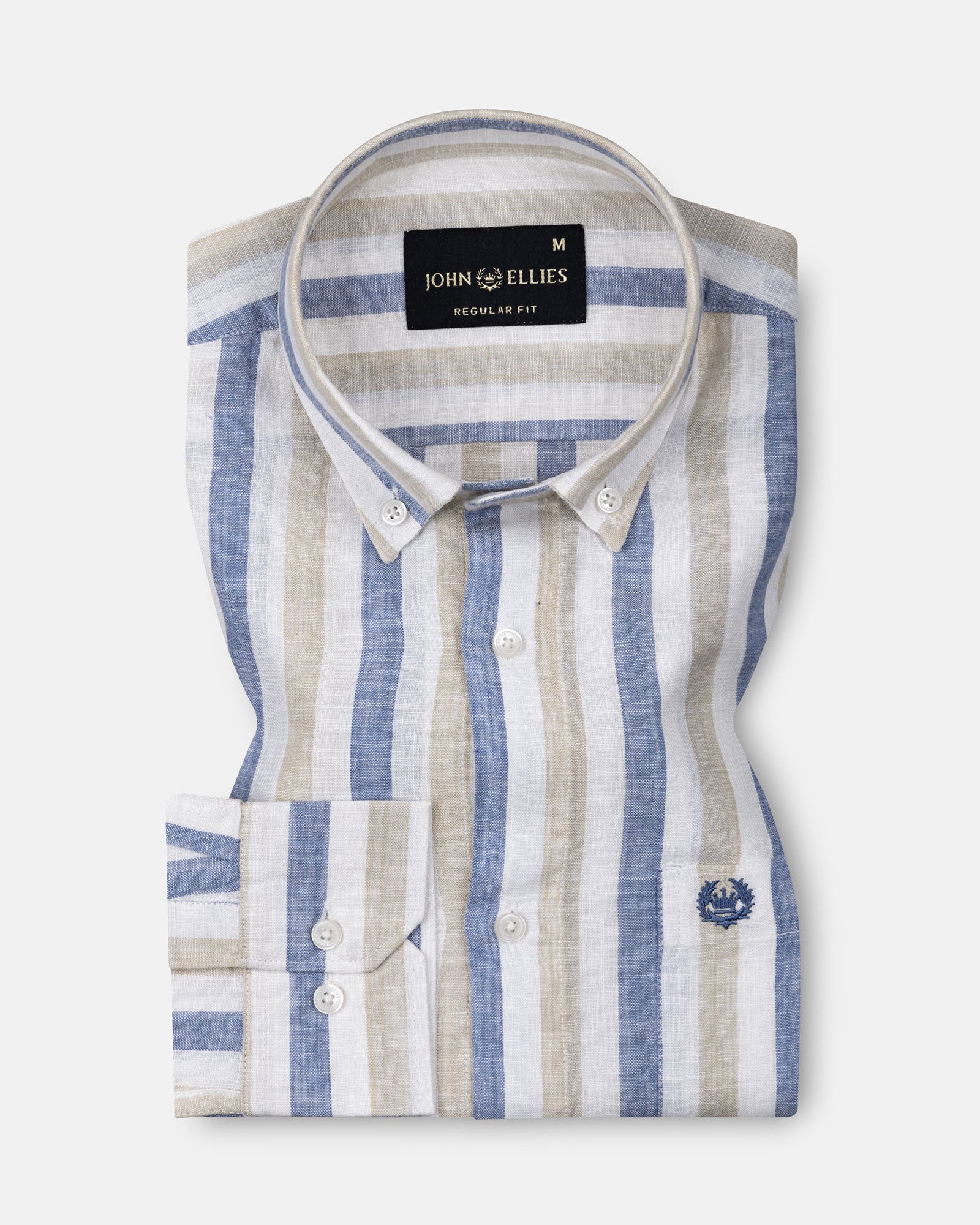Qevan Blue Stripe Button Down Linen Shirt - John Ellies