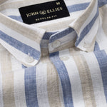 Qevan Blue Stripe Button Down Linen Shirt - John Ellies