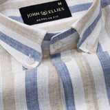 Qevan Blue Stripe Button Down Linen Shirt - John Ellies
