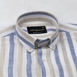 Qevan Blue Stripe Button Down Linen Shirt - John Ellies