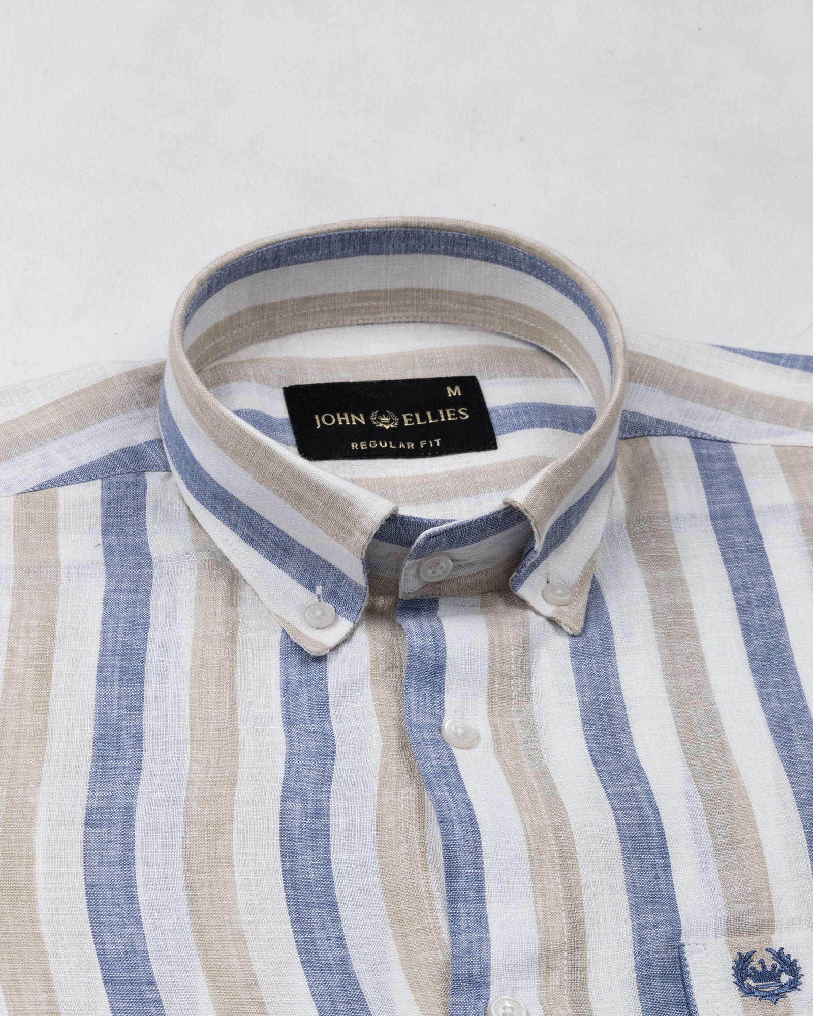 Qevan Blue Stripe Button Down Linen Shirt - John Ellies