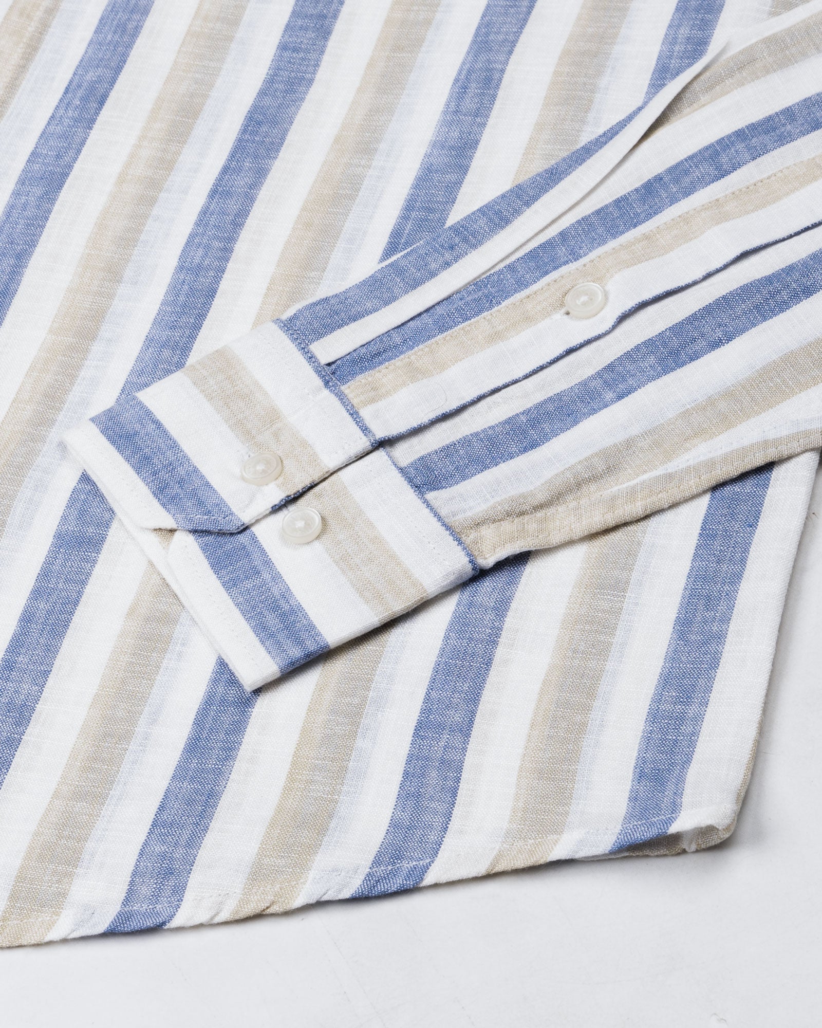 Qevan Blue Stripe Button Down Linen Shirt - John Ellies