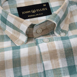 Qevan Beige And Green Check Button Down Linen Shirt - John Ellies