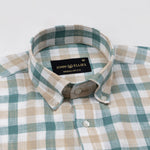 Qevan Beige And Green Check Button Down Linen Shirt - John Ellies