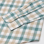 Qevan Beige And Green Check Button Down Linen Shirt - John Ellies
