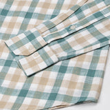 Qevan Beige And Green Check Button Down Linen Shirt - John Ellies