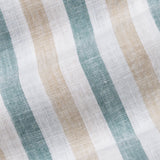 Qevan Beige And Green Stripe Button Down Linen Shirt - John Ellies