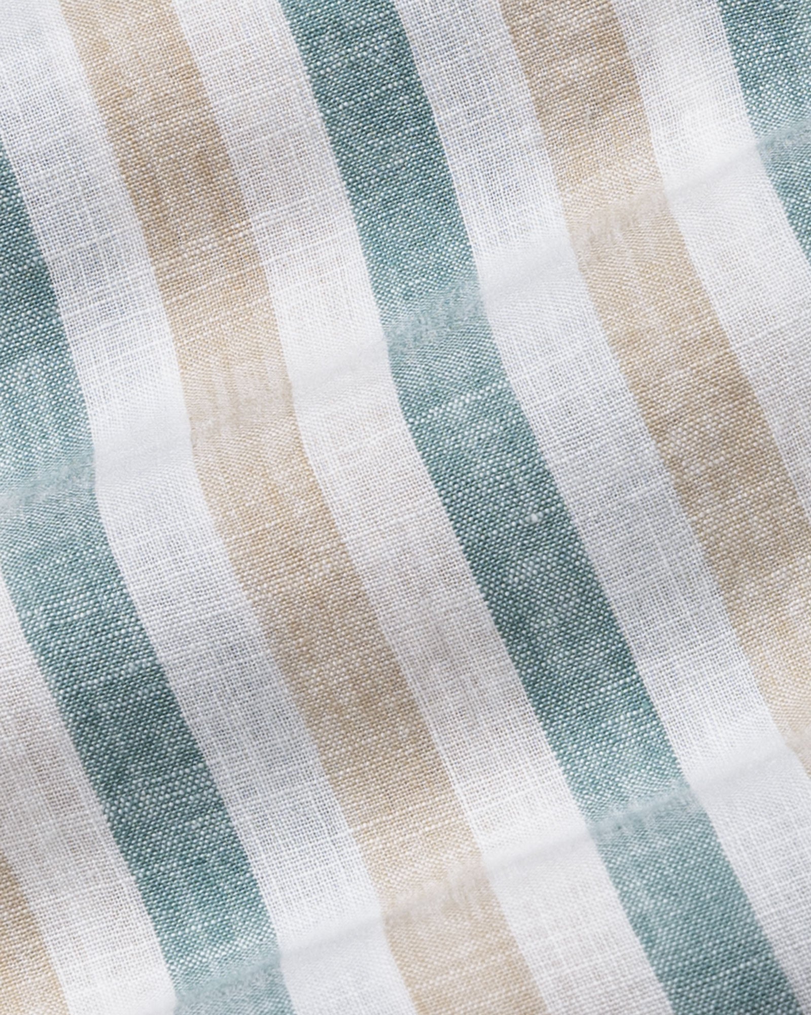 Qevan Beige And Green Stripe Button Down Linen Shirt - John Ellies