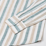 Qevan Beige And Green Stripe Button Down Linen Shirt - John Ellies