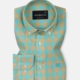 Qevan Lime With Gold Check Button Down Linen Shirt - John Ellies