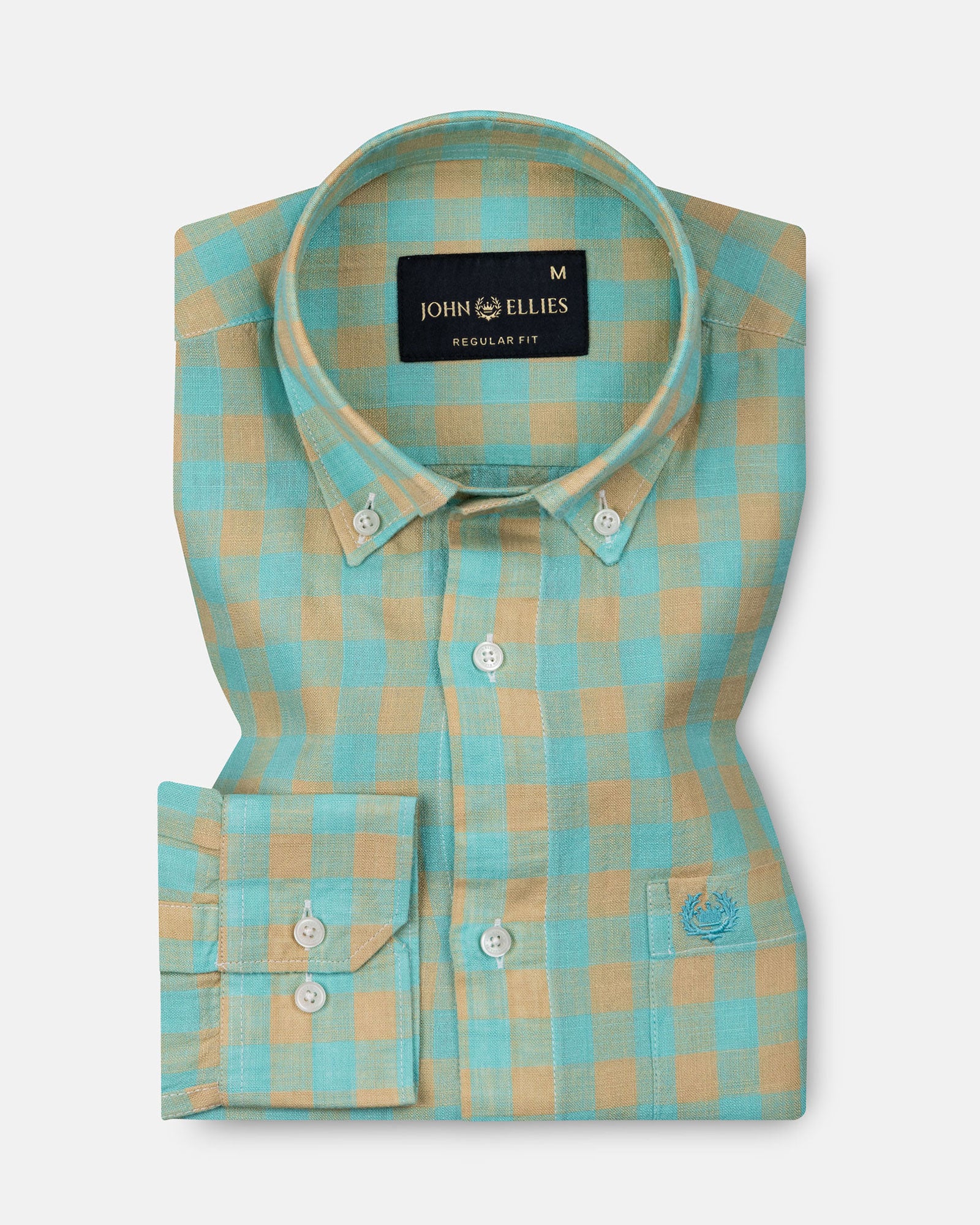 Qevan Lime With Gold Check Button Down Linen Shirt - John Ellies