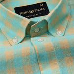 Qevan Lime With Gold Check Button Down Linen Shirt - John Ellies