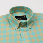 Qevan Lime With Gold Check Button Down Linen Shirt - John Ellies