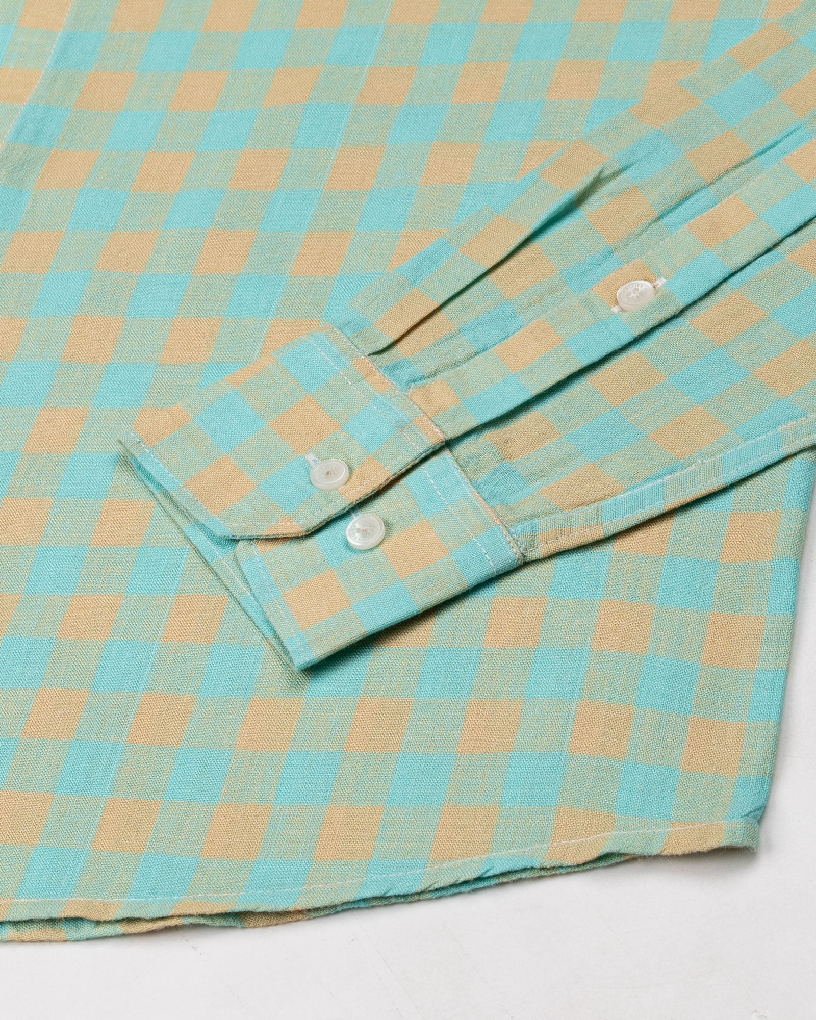Qevan Lime With Gold Check Button Down Linen Shirt - John Ellies