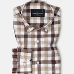 Qevan Brown Check Button Down Linen Shirt - John Ellies