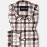 Qevan Brown Check Button Down Linen Shirt - John Ellies