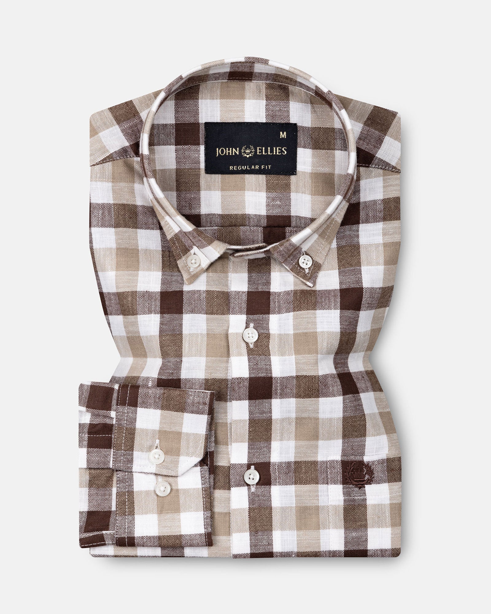 Qevan Brown Check Button Down Linen Shirt - John Ellies
