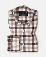 Qevan Brown Check Button Down Linen Shirt