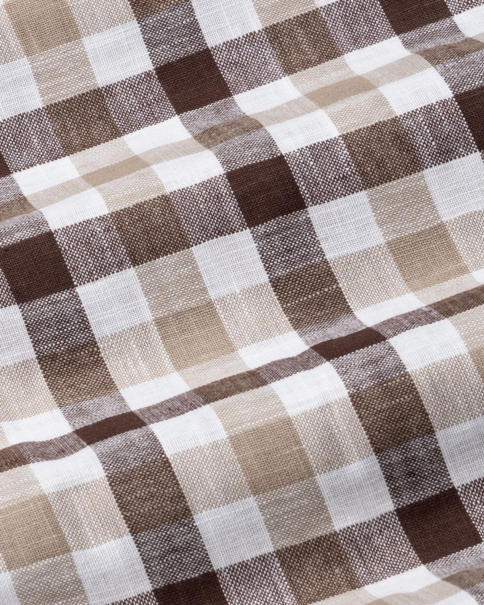 Qevan Brown Check Button Down Linen Shirt - John Ellies