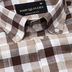 Qevan Brown Check Button Down Linen Shirt - John Ellies